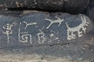 Scottsdale Prints: Scottsdale, Arizona. Native petroglyphs at Taliesin West, Frank Lloyd Wrights winter home