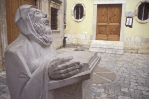 Historic Town Prints: Sculpture outside the Benedictine Monastery. Hvar Town. Hvar Island. Croatia