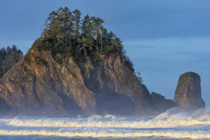 Sea Stack Prints: Sea stacks and waves at first light on Rialto Beach in Olympic National Park