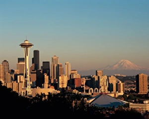 Space Needle Prints: Seattle from Kerry Park. with Mount Rainier. Seattle, WA