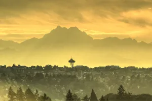 King County Prints: Seattle Space Needle and Olympic Mountains beyond