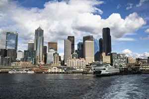 Ferry Prints: Seattle, Washington, F-5 Tower, Seattle Skyline, ferry, Colman Dock