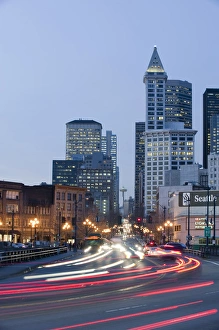 Busy Prints: Seattle, Washington, looking north up 2nd Ave. in downtown Seattle at rush hour with