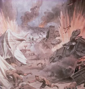Smoke Prints: SECOND WORLD WAR (1939-1945). AFRICA CAMPAIGN. German aircraft bomb English camp (1940)