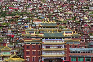 Tibetan Prints: Seda Larung Wuming, the worlds largest Tibetan Buddhist institute, temple with