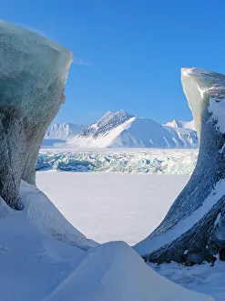 Serac Prints: Serac, glacier Fridtjovbreen. Landscape in Van Mijenfjorden National Park