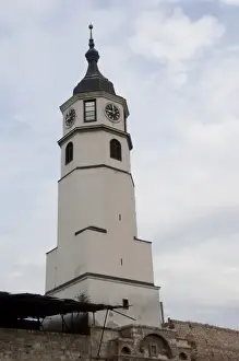 Serbia, Belgrade. Kalemegdan Fortress (aka Belgrade Fortress). Fort clock tower
