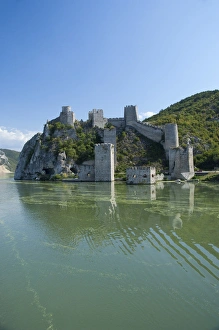 15th Century Prints: Serbia, Danube River between Smederevo & Iron Gate. Ruins of Golubac Castle, c. 14th