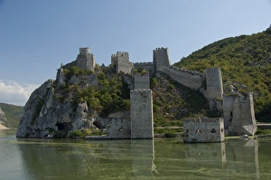 Serbia, Danube River between Smederevo & Iron Gate. Ruins of Golubac Castle, c. 14th