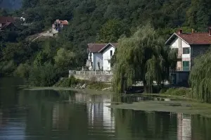 River Side Prints: Serbia, Donji Milanovac. Typical Danube riverside home