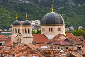 Skyline Prints: Serbian Orthodox Church of Saint Nicholas and red roof houses, Kotor, Montenegro