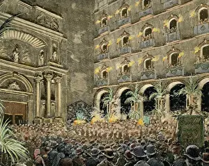 Illustration And Painting Prints: Serenade by Choral Societies given the night of 28 May due to the visit of the Queen
