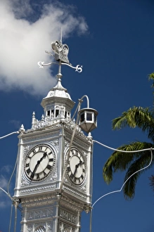 Main Street Prints: Seychelles, Island of Mahe. Capital city of Victoria. Historic downtown, Clock Tower