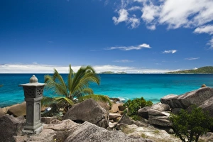 Seychelles, La Digue Island, Anse Patates bay, small lantern by L Ocean Hotel