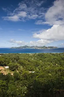 La Passe Prints: Seychelles, La Digue Island, Island view of La Passe from Nid d Aigle Peak (el