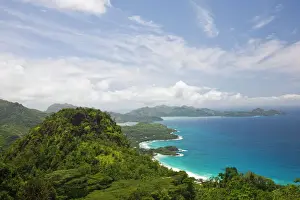 Elevated View Prints: Seychelles, Mahe Island, Morne Seychellois National Park, weat coast view from