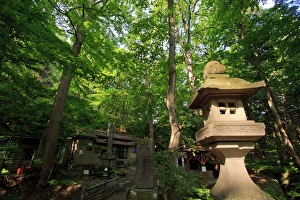 Paul Dymond Prints: Shinto stone lantern known as ishidoro at the entrance to the walk to