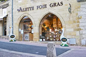 Images Dated 16th November 2005: Shop sellilng local duck and goose specialities and Sign advertising Valette Foie Gras