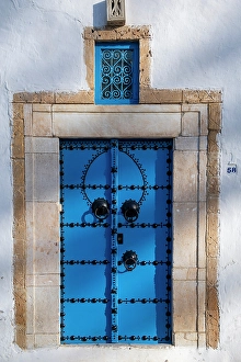 Tunisia Prints: Sidi Bou Said, Tunisia, Africa. A picturesque doorway in town