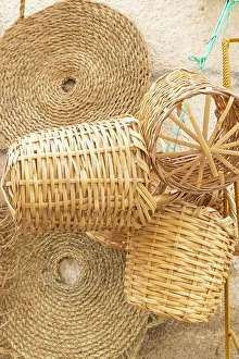 Tunisia Prints: Sidi Bouzid, Tunisia. Woven baskets for sale at the outdoor souk in Bir al Haffay