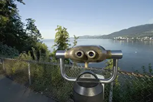 Paul Colangelo Prints: Sightseeing binoculars overlooking Burrard Inlet and Lions Gate Bridge from Prospect Point