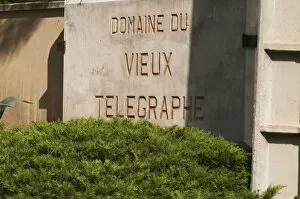Images Dated 13th October 2005: A Sign to Domaine du Vieux Telegraphe. Chateauneuf-du-Pape Chateauneuf, Vaucluse
