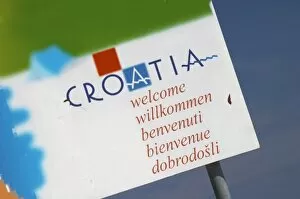 Images Dated 8th July 2006: A detail of a sign saying Croatia Welcome Orebic town, holiday resort on the south
