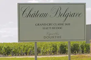 Cultivate Prints: A sign saying Grand Cru Classee 1855 Haut Medoc Vignobles Dourthe - Chateau Belgrave