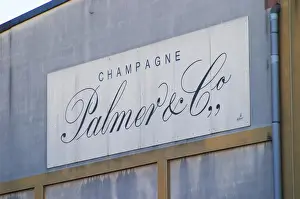 Weathered Prints: Sign on the wall at Champagne Palmer, a big cooperative co-operative, Reims, Champagne