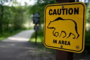Images Dated 5th August 2005: A sign warns visitors about bear danger near Laird River in Hotsprings Provincial Park