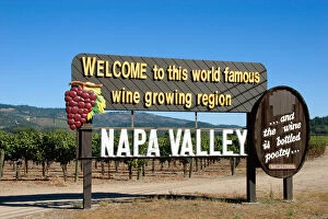 A sign welcoming you to Napa Valley famous for its wine growing region, California