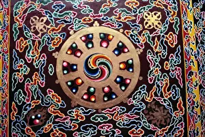 Buddhism Prints: Sikkim, Gangtok. This colorful mandala appears to be lit from within, at Rumtek Monastery