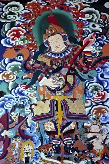 Buddhism Prints: Sikkim, Gangtok. One of Rumtek Monasterys many brilliantly detailed paintings