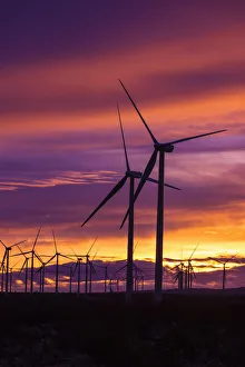 Turbine Prints: Silhouetted wind turbines at sunset, Mojave, California, USA
