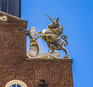 Patriotism Prints: Silver British Unicorn Faneuil Meeting Hall, Freedom Trail, Boston, Massachusetts