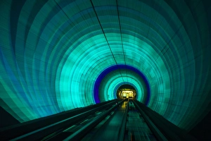 Railroad Prints: Singapore. Colorful railroad tunnel under a river