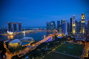 Singapore. Downtown overview at night. Credit as: Jim Zuckerman / Jaynes Gallery / DanitaDelimont