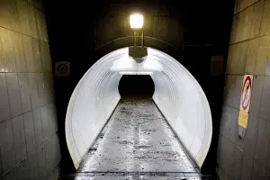 Singapore Prints: Singapore. An illuminated pedestrian tunnel in downtown Singapore