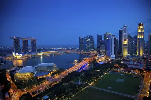 Lighting Prints: Singapore. Overview of city at twilight