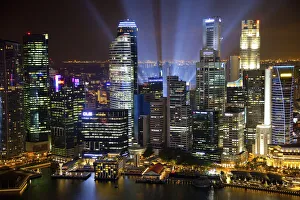 Lighting Prints: Singapore. Searchlights and city building at night
