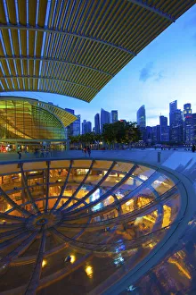 Singapore. Street-level overview of city at twilight