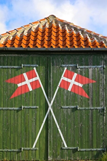 Copenhagen Prints: Skagen, Denmark. Green barn with Denmark flag