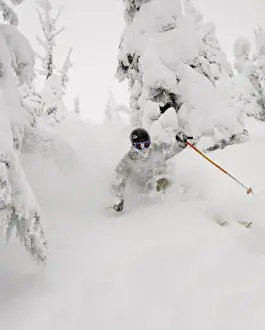 Images Dated 30th January 2008: Skiing deep powder at Whitefish Mountain Resort in Montana. (MR)