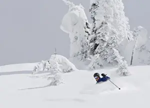Deep Prints: Skiing deep powder at Whitefish Mountain Resort in Montana. (MR)