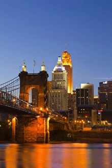 City Light Prints: The skyline of Cincinnati, Ohio, USA at dusk
