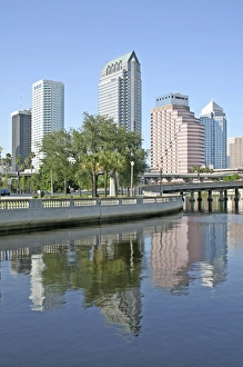 Office Building Prints: Skyline reflection Hillsborough Bay 2008, Tampa Florida