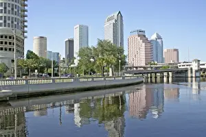 Office Building Prints: Skyline reflection Hillsborough Bay 2008 Tampa Florida