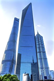 Shanghai Prints: Three skyscrapers reflections, Lujiazui