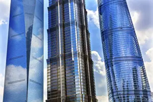 Images Dated 23rd September 2016: Three Skyscrapers Reflections Make Patterns and Designs Liujiashui Financial District