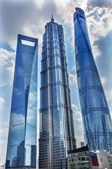 Three Skyscrapers Reflections Make Patterns and Designs Liujiashui Financial District